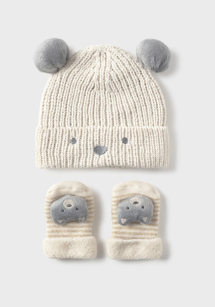 Mayoral Hat & Mittens Gift Set Style 9933 - Pottery/Grey
